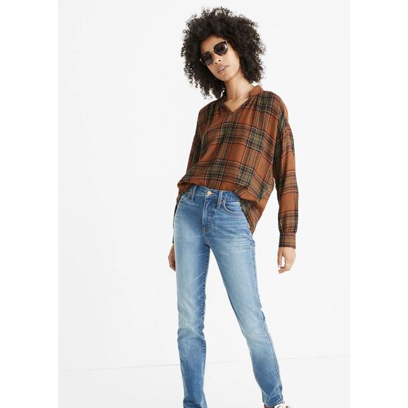 Madewell Popover Shirt XXS 2XS Plaid Chestnut - Picture 1 of 14